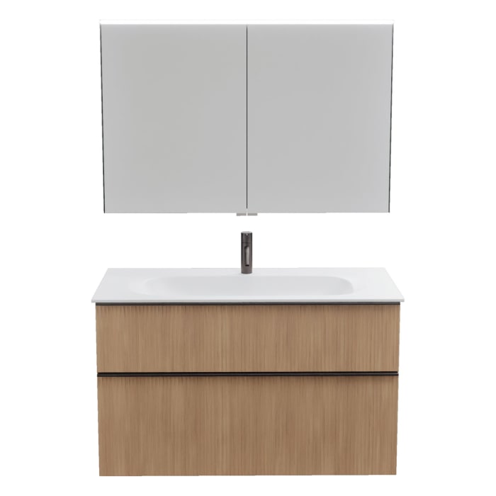 burgbad Fiumo 2.0 Badmöbelset 102 cm mit Waschtisch mit Unterschrank mit Griff G0200 und Spiegelschrank