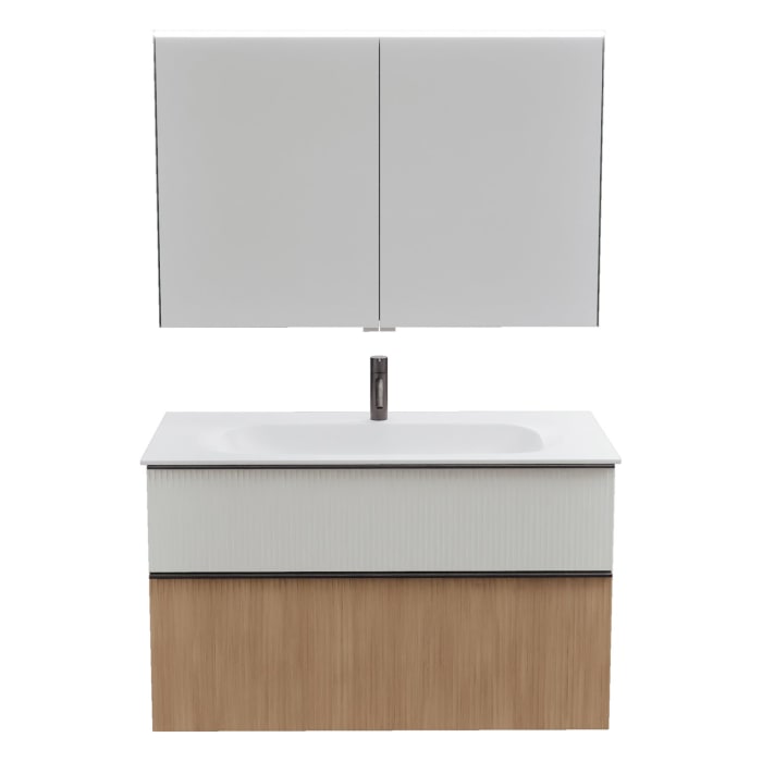 burgbad Fiumo 2.0 Badmöbelset 102 cm mit Waschtisch mit Unterschrank mit Griff G0200 und Spiegelschrank