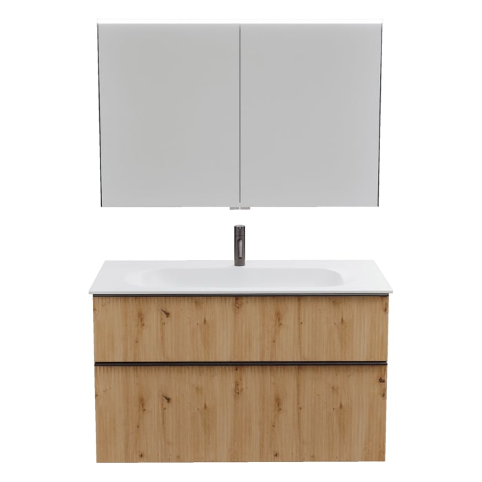 burgbad Fiumo 2.0 Badmöbelset 102 cm mit Waschtisch mit Unterschrank mit Griff G0200 und Spiegelschrank