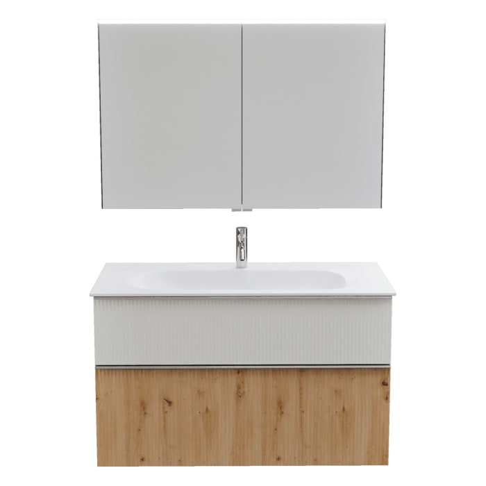 burgbad Fiumo 2.0 Badmöbelset 102 cm mit Waschtisch mit Unterschrank mit Griff G0146 und Spiegelschrank