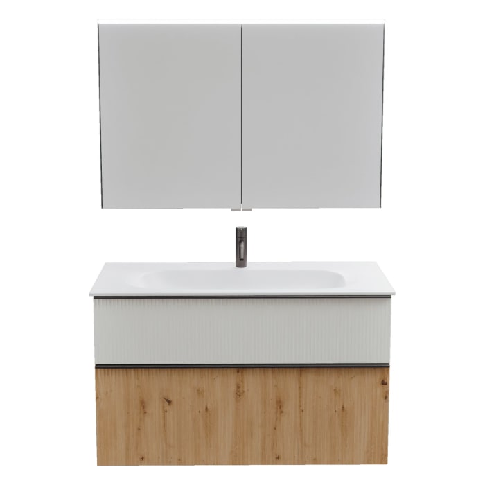 burgbad Fiumo 2.0 Badmöbelset 102 cm mit Waschtisch mit Unterschrank mit Griff G0200 und Spiegelschrank