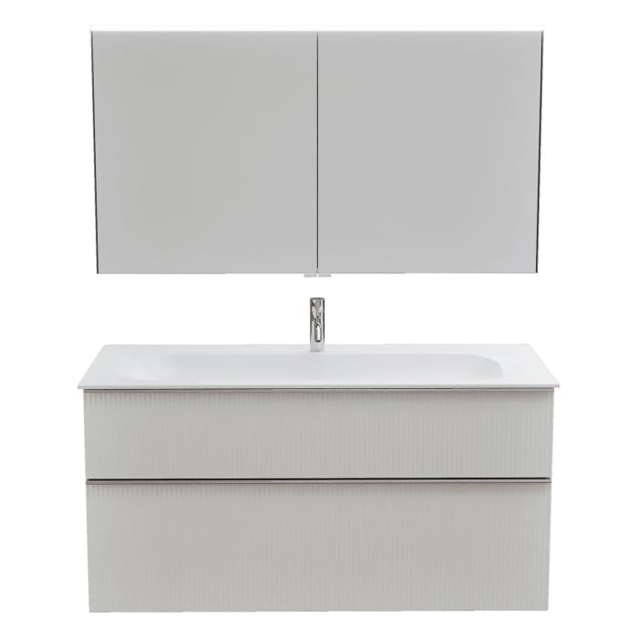 burgbad Fiumo 2.0 Badmöbelset 122 cm mit Waschtisch mit Unterschrank mit Griff G0146 und Spiegelschrank