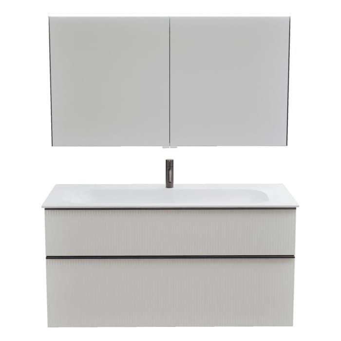 burgbad Fiumo 2.0 Badmöbelset 122 cm mit Waschtisch mit Unterschrank mit Griff G0200 und Spiegelschrank