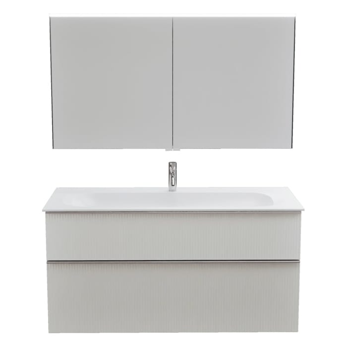 burgbad Fiumo 2.0 Badmöbelset 122 cm mit Waschtisch mit Unterschrank mit Griff G0146 und Spiegelschrank