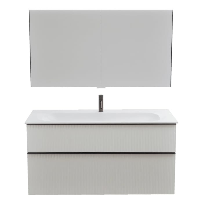 burgbad Fiumo 2.0 Badmöbelset 122 cm mit Waschtisch mit Unterschrank mit Griff G0200 und Spiegelschrank