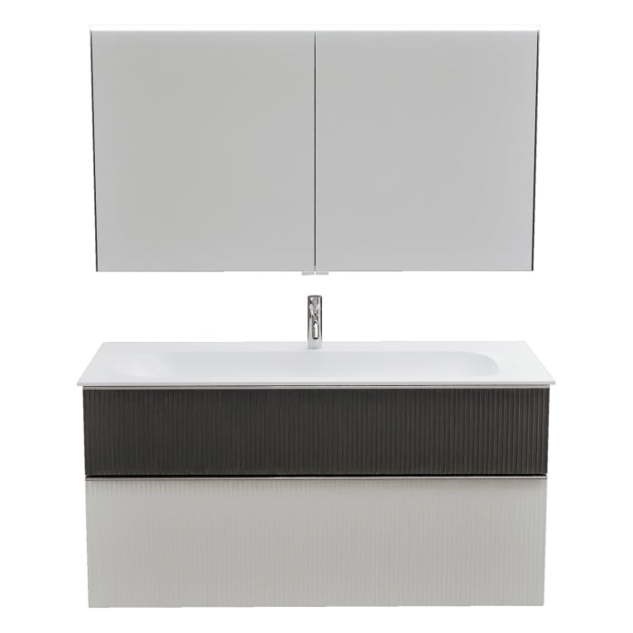 burgbad Fiumo 2.0 Badmöbelset 122 cm mit Waschtisch mit Unterschrank mit Griff G0146 und Spiegelschrank