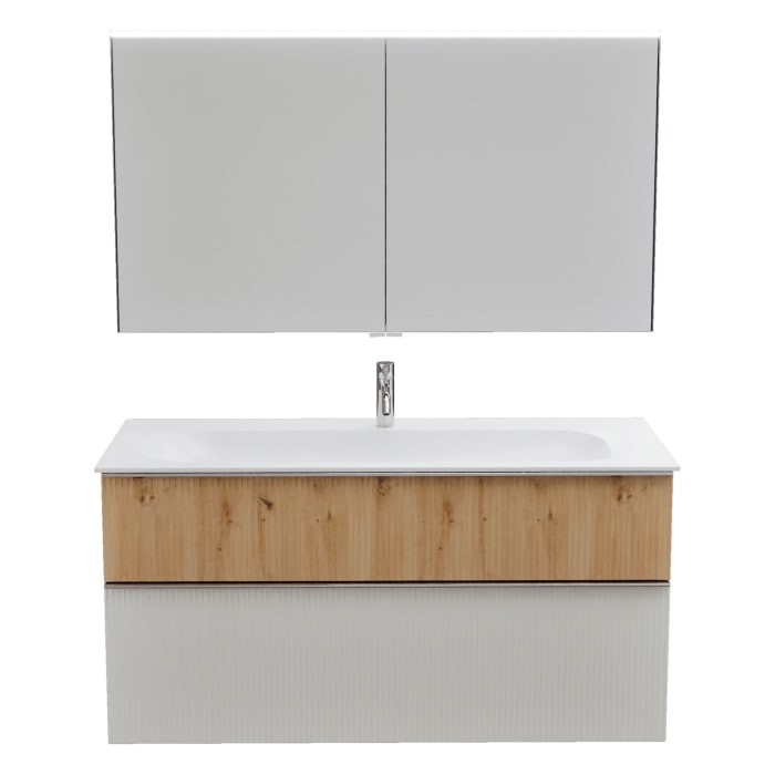 burgbad Fiumo 2.0 Badmöbelset 122 cm mit Waschtisch mit Unterschrank mit Griff G0146 und Spiegelschrank