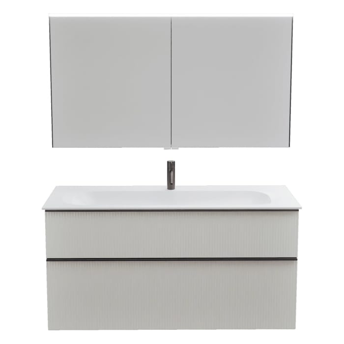 burgbad Fiumo 2.0 Badmöbelset 122 cm mit Waschtisch mit Unterschrank mit Griff G0200 und Spiegelschrank