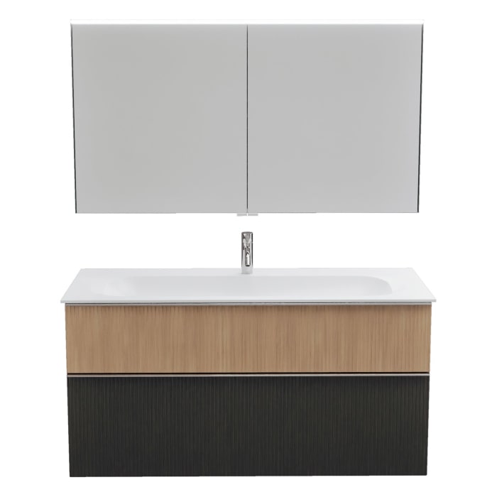 burgbad Fiumo 2.0 Badmöbelset 122 cm mit Waschtisch mit Unterschrank mit Griff G0146 und Spiegelschrank