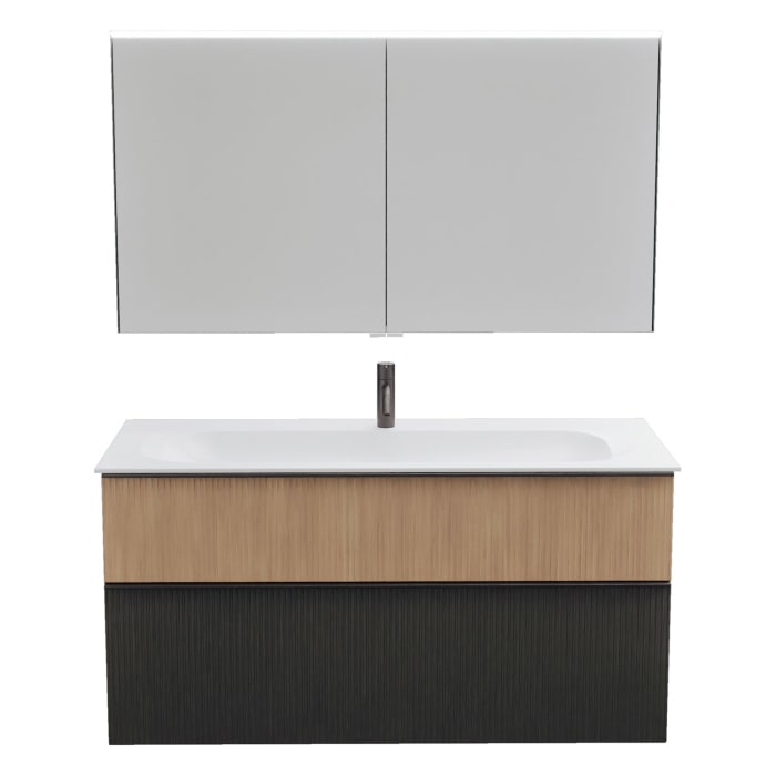 burgbad Fiumo 2.0 Badmöbelset 122 cm mit Waschtisch mit Unterschrank mit Griff G0200 und Spiegelschrank