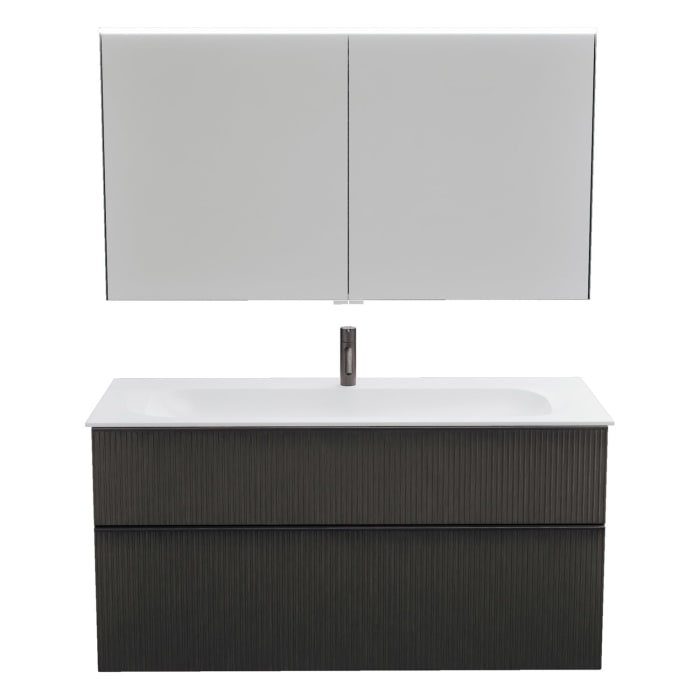 burgbad Fiumo 2.0 Badmöbelset 122 cm mit Waschtisch mit Unterschrank mit Griff G0200 und Spiegelschrank