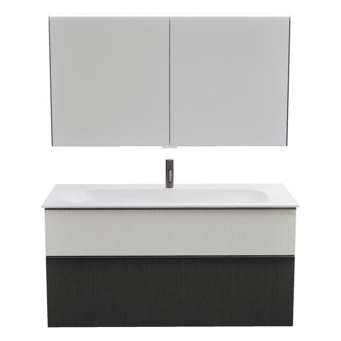 burgbad Fiumo 2.0 Badmöbelset 122 cm mit Waschtisch mit Unterschrank mit Griff G0200 und Spiegelschrank