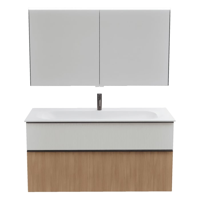 burgbad Fiumo 2.0 Badmöbelset 122 cm mit Waschtisch mit Unterschrank mit Griff G0200 und Spiegelschrank