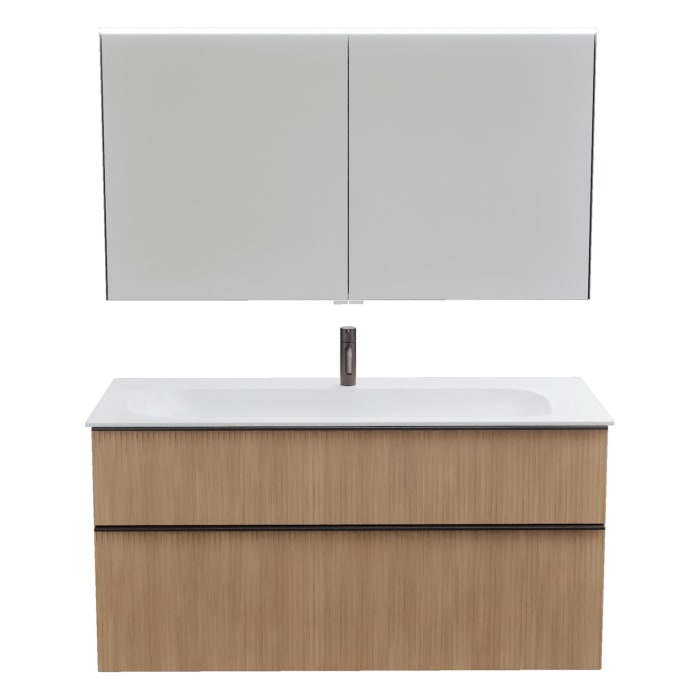 burgbad Fiumo 2.0 Badmöbelset 122 cm mit Waschtisch mit Unterschrank mit Griff G0200 und Spiegelschrank