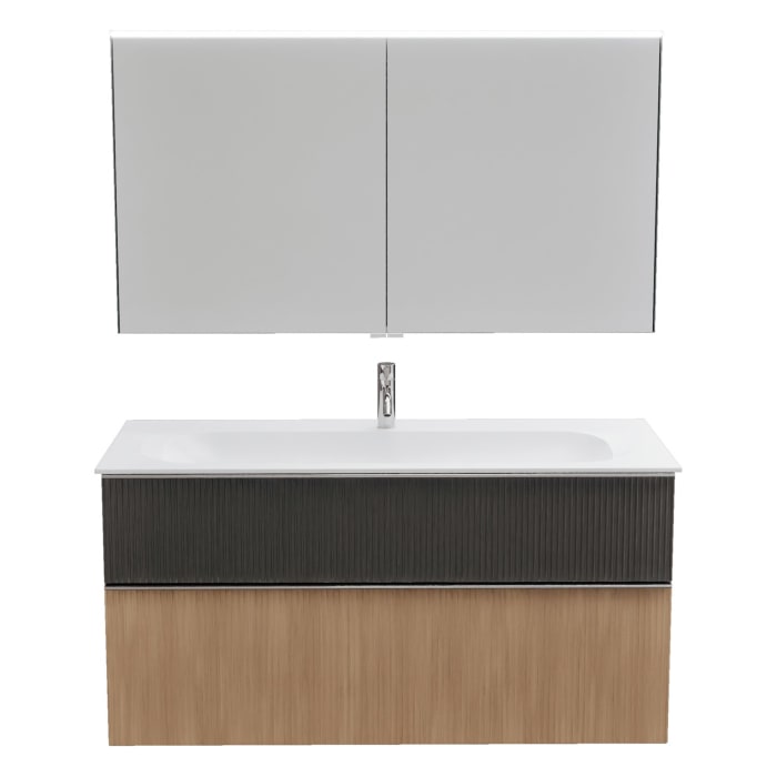 burgbad Fiumo 2.0 Badmöbelset 122 cm mit Waschtisch mit Unterschrank mit Griff G0146 und Spiegelschrank