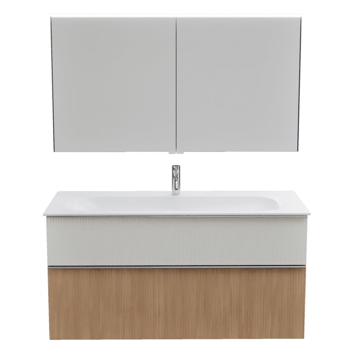 burgbad Fiumo 2.0 Badmöbelset 122 cm mit Waschtisch mit Unterschrank mit Griff G0146 und Spiegelschrank