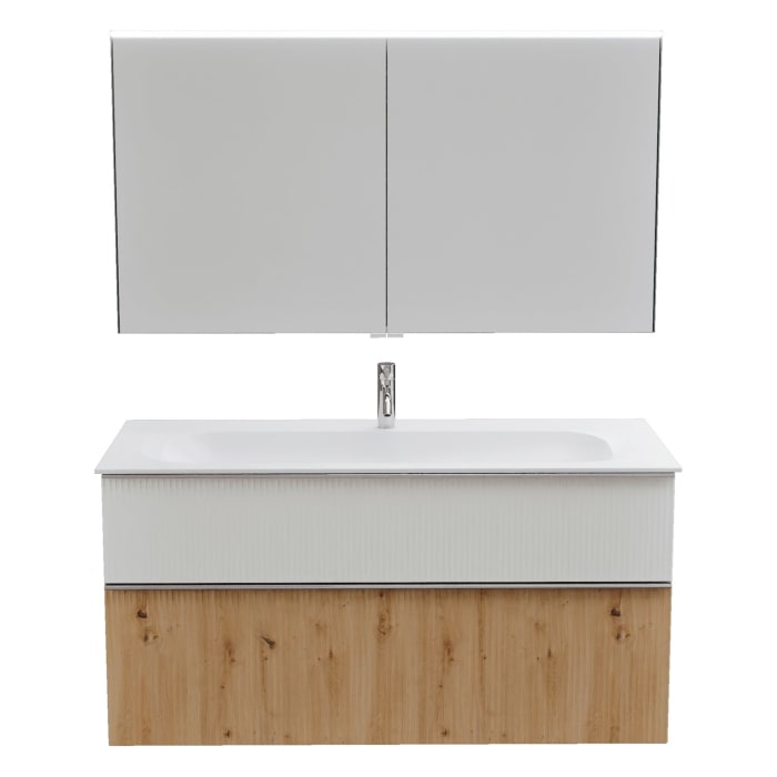 burgbad Fiumo 2.0 Badmöbelset 122 cm mit Waschtisch mit Unterschrank mit Griff G0146 und Spiegelschrank