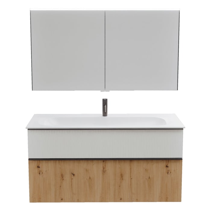 burgbad Fiumo 2.0 Badmöbelset 122 cm mit Waschtisch mit Unterschrank mit Griff G0200 und Spiegelschrank