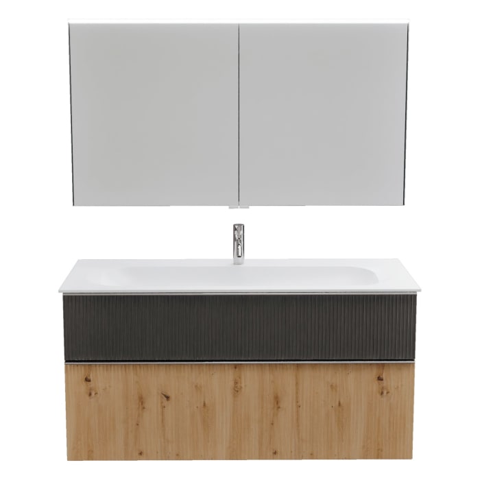 burgbad Fiumo 2.0 Badmöbelset 122 cm mit Waschtisch mit Unterschrank mit Griff G0146 und Spiegelschrank