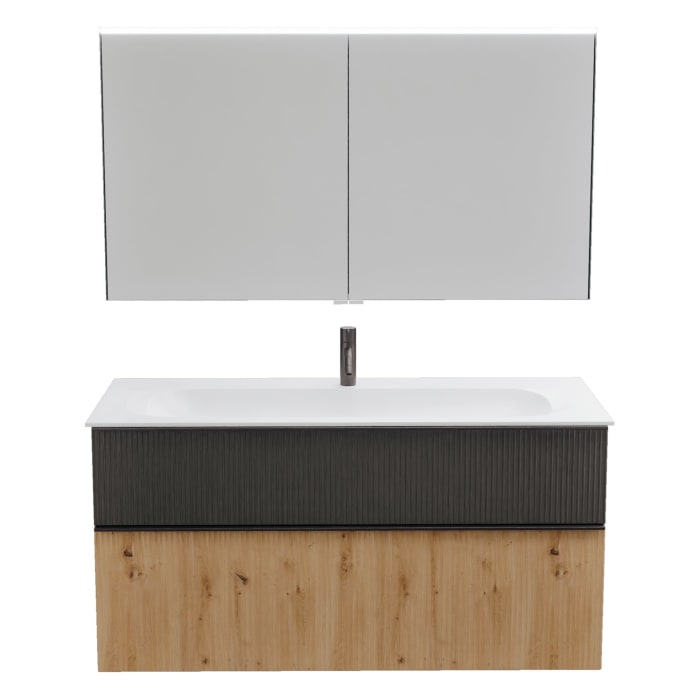 burgbad Fiumo 2.0 Badmöbelset 122 cm mit Waschtisch mit Unterschrank mit Griff G0200 und Spiegelschrank