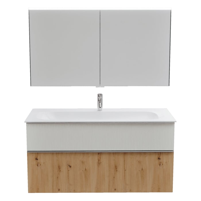 burgbad Fiumo 2.0 Badmöbelset 122 cm mit Waschtisch mit Unterschrank mit Griff G0146 und Spiegelschrank