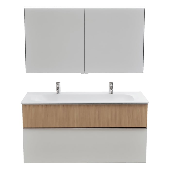 burgbad Fiumo 2.0 Badmöbelset 122 cm mit Waschtisch mit Unterschrank mit Griff G0146 und Spiegelschrank