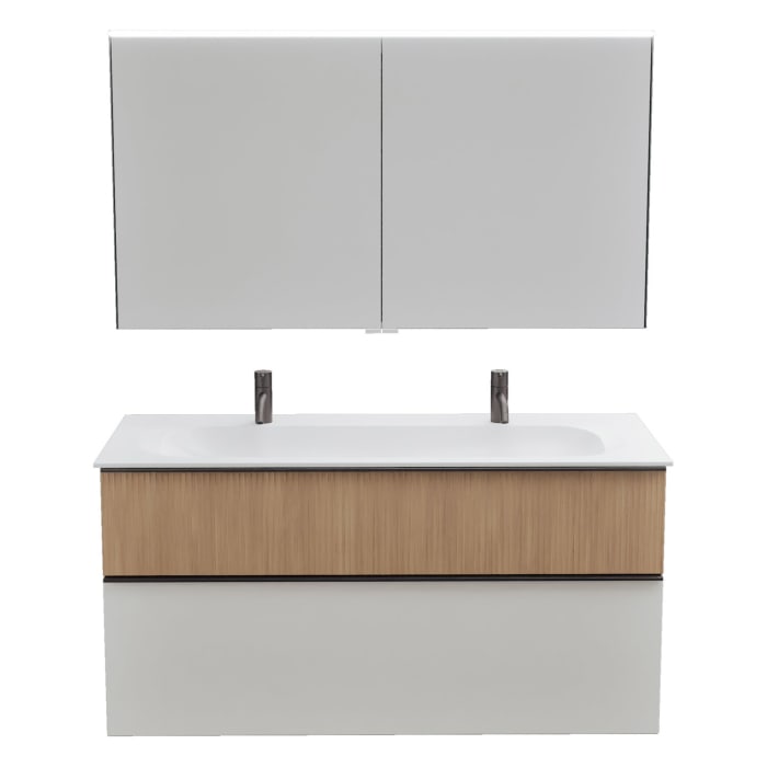 burgbad Fiumo 2.0 Badmöbelset 122 cm mit Waschtisch mit Unterschrank mit Griff G0200 und Spiegelschrank