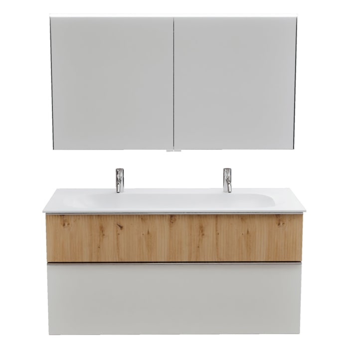 burgbad Fiumo 2.0 Badmöbelset 122 cm mit Waschtisch mit Unterschrank mit Griff G0146 und Spiegelschrank