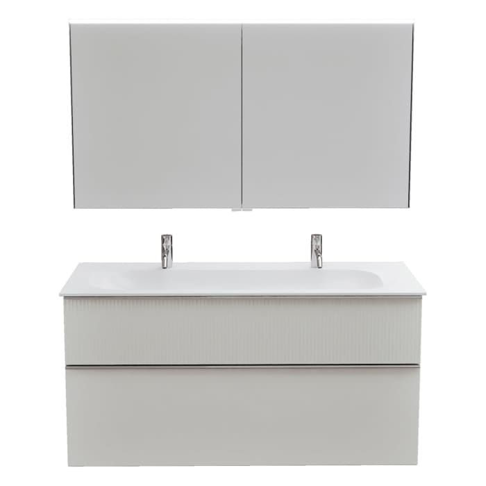 burgbad Fiumo 2.0 Badmöbelset 122 cm mit Waschtisch mit Unterschrank mit Griff G0146 und Spiegelschrank