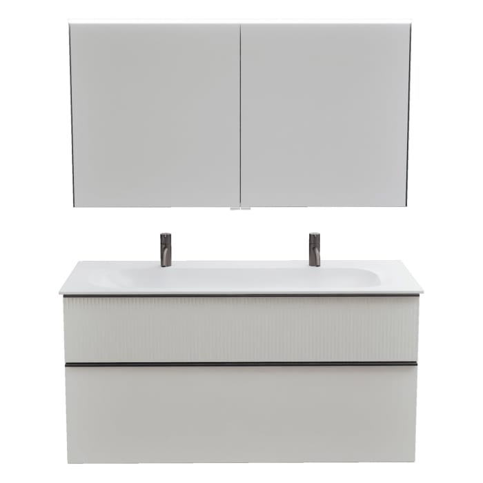 burgbad Fiumo 2.0 Badmöbelset 122 cm mit Waschtisch mit Unterschrank mit Griff G0200 und Spiegelschrank