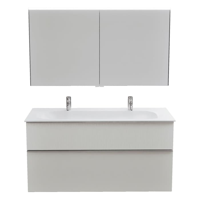 burgbad Fiumo 2.0 Badmöbelset 122 cm mit Waschtisch mit Unterschrank mit Griff G0146 und Spiegelschrank