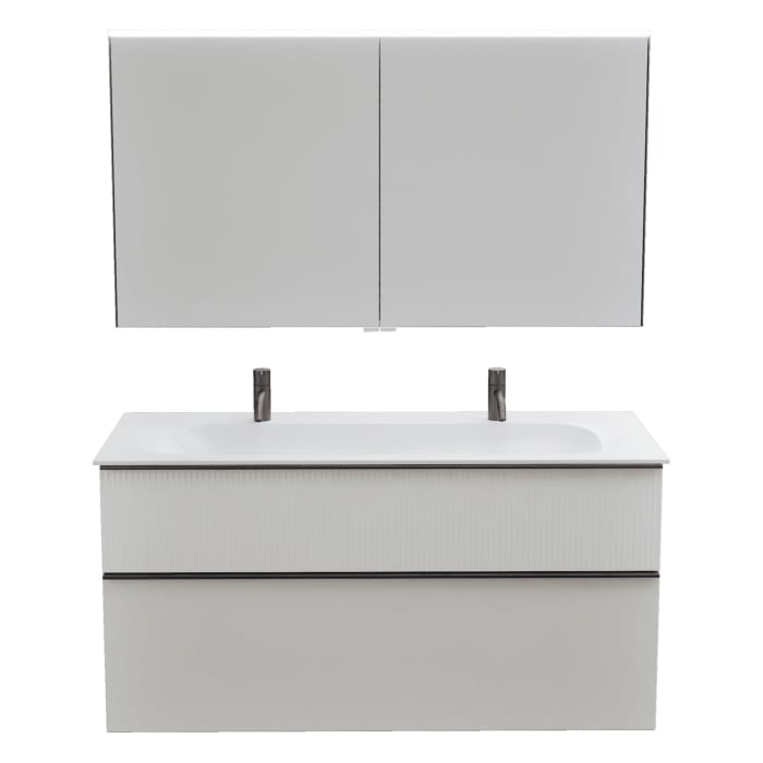 burgbad Fiumo 2.0 Badmöbelset 122 cm mit Waschtisch mit Unterschrank mit Griff G0200 und Spiegelschrank