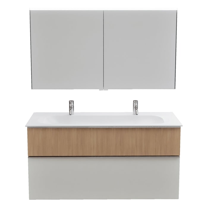 burgbad Fiumo 2.0 Badmöbelset 122 cm mit Waschtisch mit Unterschrank mit Griff G0146 und Spiegelschrank