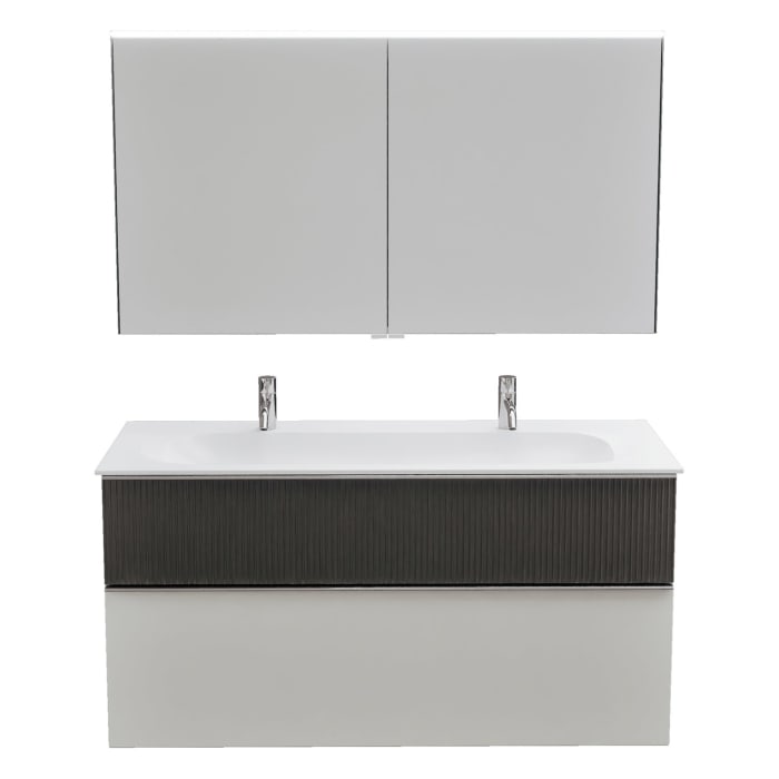 burgbad Fiumo 2.0 Badmöbelset 122 cm mit Waschtisch mit Unterschrank mit Griff G0146 und Spiegelschrank