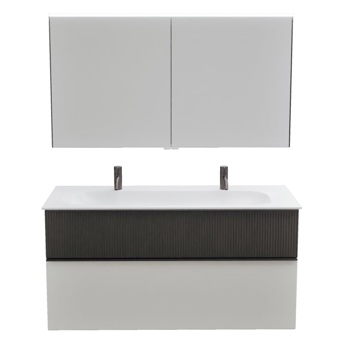 burgbad Fiumo 2.0 Badmöbelset 122 cm mit Waschtisch mit Unterschrank mit Griff G0200 und Spiegelschrank