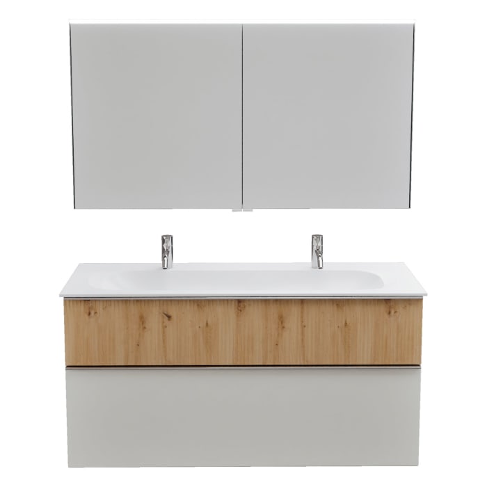 burgbad Fiumo 2.0 Badmöbelset 122 cm mit Waschtisch mit Unterschrank mit Griff G0146 und Spiegelschrank