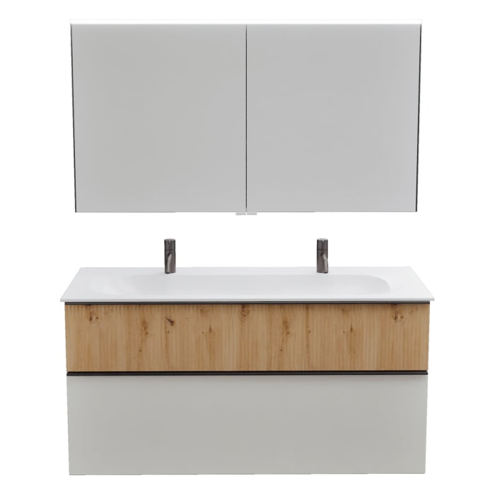 burgbad Fiumo 2.0 Badmöbelset 122 cm mit Waschtisch mit Unterschrank mit Griff G0200 und Spiegelschrank