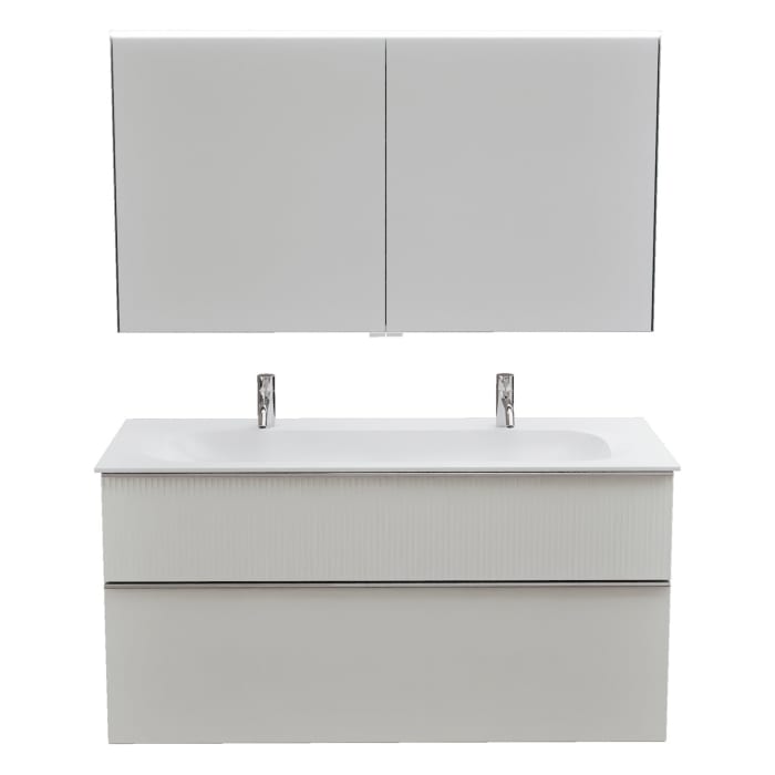 burgbad Fiumo 2.0 Badmöbelset 122 cm mit Waschtisch mit Unterschrank mit Griff G0146 und Spiegelschrank