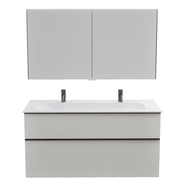 burgbad Fiumo 2.0 Badmöbelset 122 cm mit Waschtisch mit Unterschrank mit Griff G0200 und Spiegelschrank