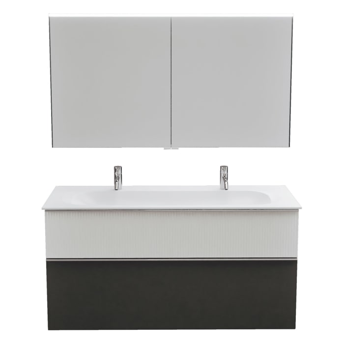 burgbad Fiumo 2.0 Badmöbelset 122 cm mit Waschtisch mit Unterschrank mit Griff G0146 und Spiegelschrank