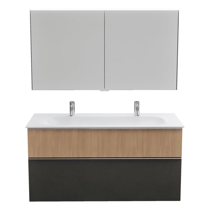 burgbad Fiumo 2.0 Badmöbelset 122 cm mit Waschtisch mit Unterschrank mit Griff G0146 und Spiegelschrank