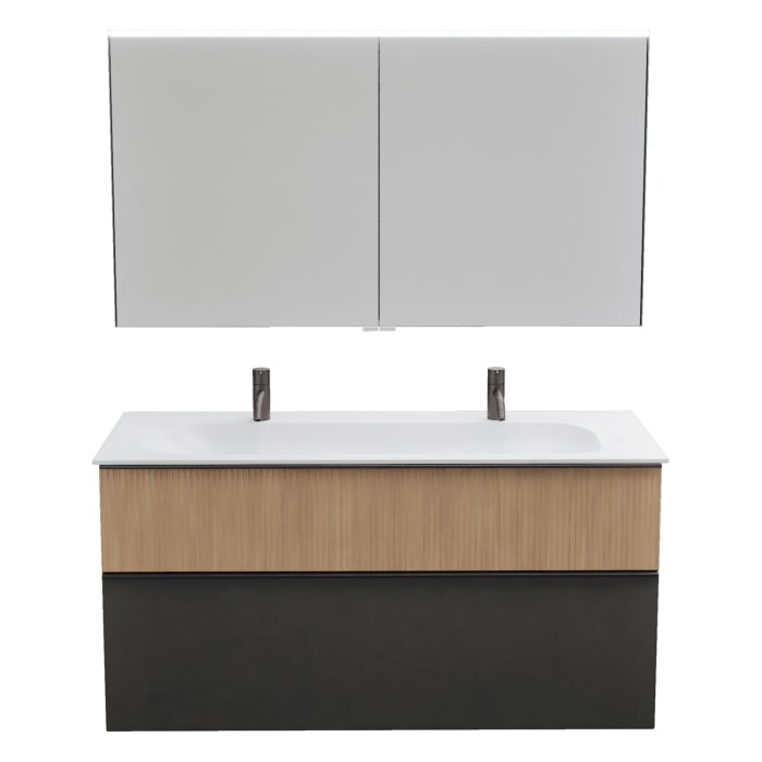 burgbad Fiumo 2.0 Badmöbelset 122 cm mit Waschtisch mit Unterschrank mit Griff G0200 und Spiegelschrank