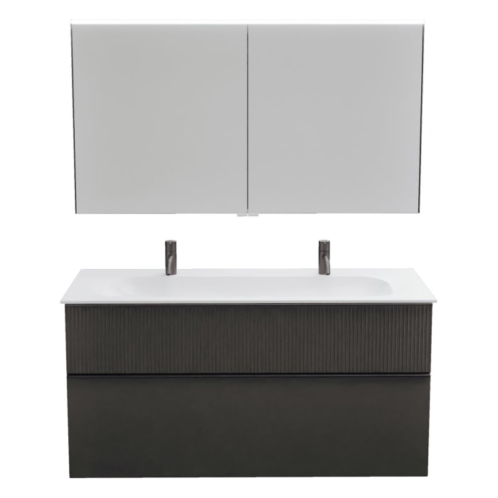 burgbad Fiumo 2.0 Badmöbelset 122 cm mit Waschtisch mit Unterschrank mit Griff G0200 und Spiegelschrank