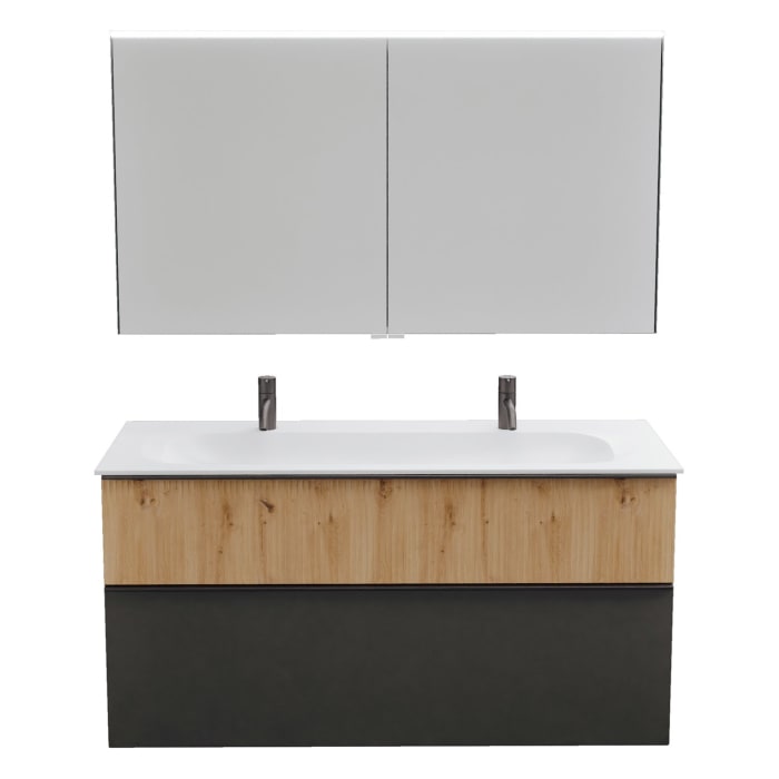 burgbad Fiumo 2.0 Badmöbelset 122 cm mit Waschtisch mit Unterschrank mit Griff G0200 und Spiegelschrank