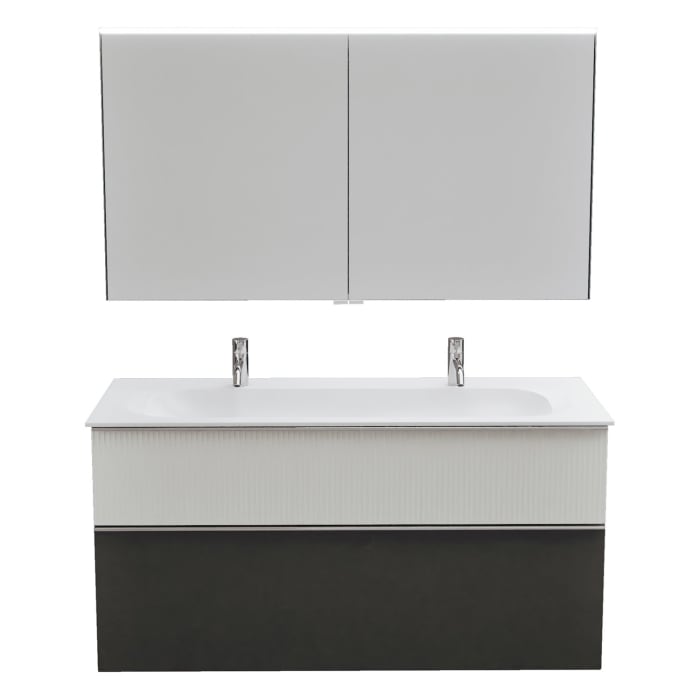 burgbad Fiumo 2.0 Badmöbelset 122 cm mit Waschtisch mit Unterschrank mit Griff G0146 und Spiegelschrank