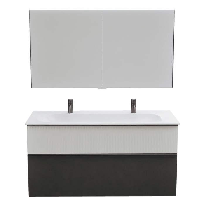 burgbad Fiumo 2.0 Badmöbelset 122 cm mit Waschtisch mit Unterschrank mit Griff G0200 und Spiegelschrank