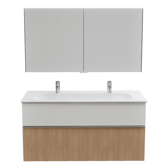 burgbad Fiumo 2.0 Badmöbelset 122 cm mit Waschtisch mit Unterschrank mit Griff G0146 und Spiegelschrank