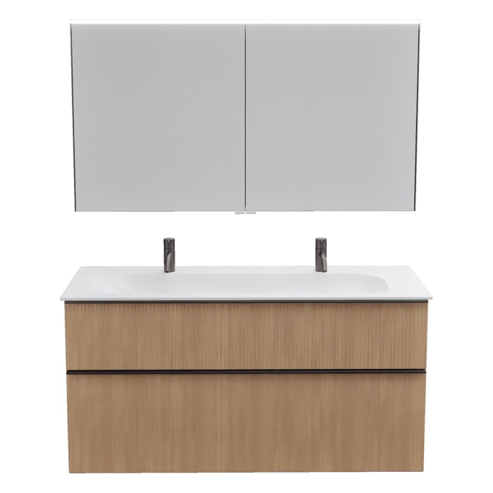 burgbad Fiumo 2.0 Badmöbelset 122 cm mit Waschtisch mit Unterschrank mit Griff G0200 und Spiegelschrank