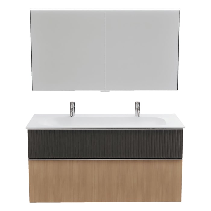 burgbad Fiumo 2.0 Badmöbelset 122 cm mit Waschtisch mit Unterschrank mit Griff G0146 und Spiegelschrank