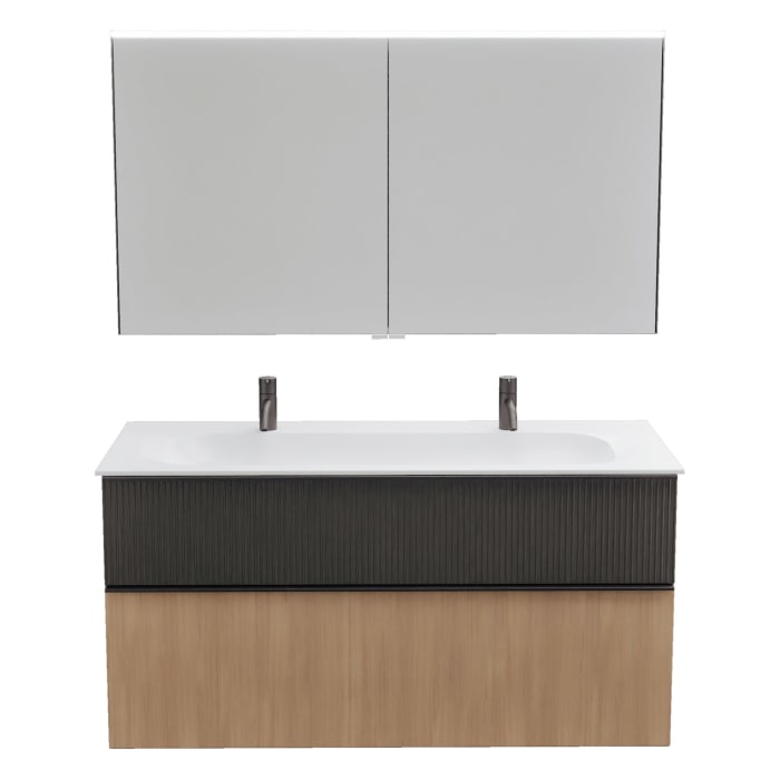 burgbad Fiumo 2.0 Badmöbelset 122 cm mit Waschtisch mit Unterschrank mit Griff G0200 und Spiegelschrank